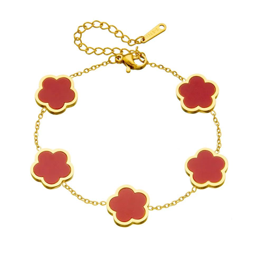 

1piece Lucky 18K Gold Plated Stainless Steel Pentagram Flower Bracelet For Women Fashion Zircon червоний