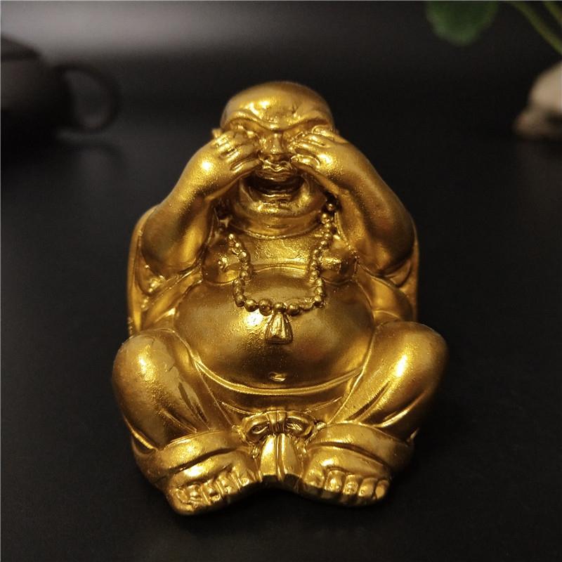 Gold Laughing Buddha Statue Chinese Feng Shui Maitreya Buddha Sculpture Figurines Ornaments For Home Garden Decoration Statues