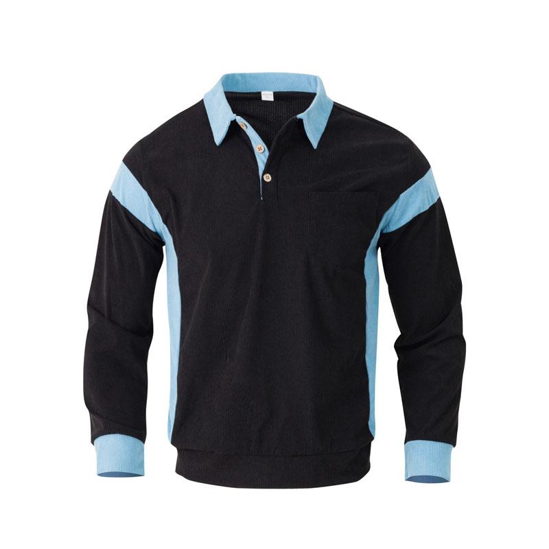 Autumn Winter American Retro Corduroy Polo Shirts Men Fashion Contrasting Color Polos Pullover Casual Tops