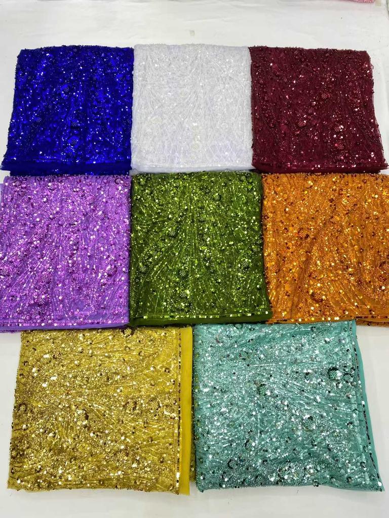 African Nigerian Groom Tulle Lace Fabric 2026 High Quality Sequins Embroidery Beaded Nigerian French Wedding Party Dress 5 Yards