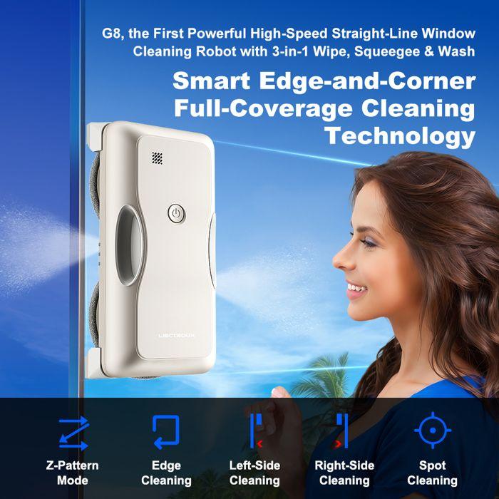 Window Cleaning Robot Liectroux G8, High Speed, Double Spray, Ultra-fine Cleaner, Bionic Wiper 4 Edges and 4 Angles
