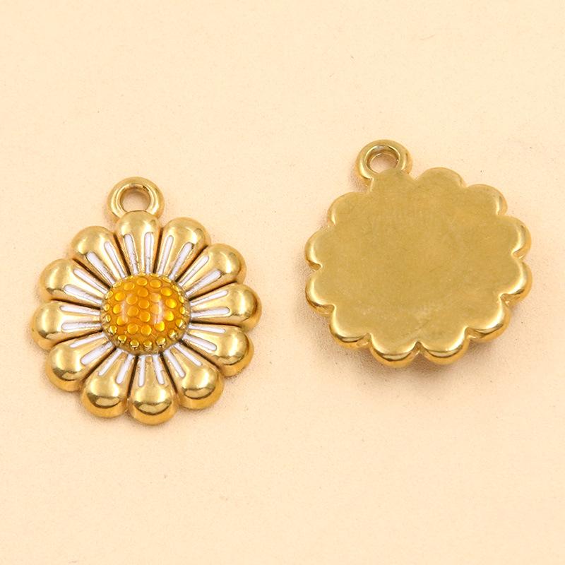 Stainless Steel Daisy Flower Drip Oil Pendants: 3 Styles, Golden Fresh Enamel Charms