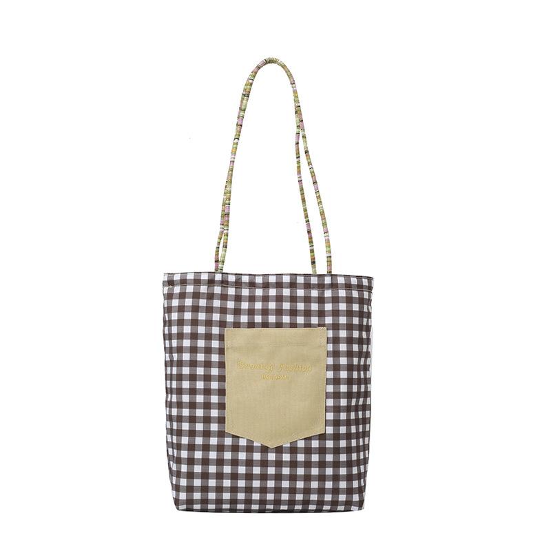 

Plaid canvas bag American double-sided bag large-capacity women s commuter bag retro contrasting color fashion tote bag