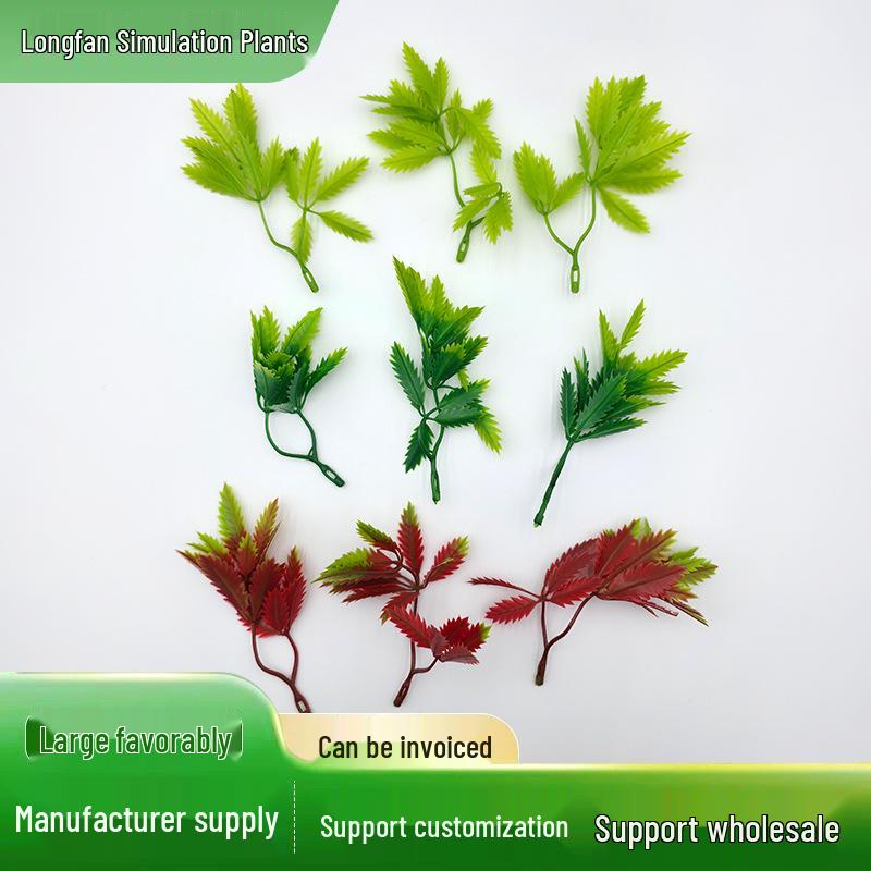 Bifurcate Maple Leaf Aquatic Plant Plastic Decor: Green Simulation Grass, Flower, and Leaves for Cake and Hotel Decoration.