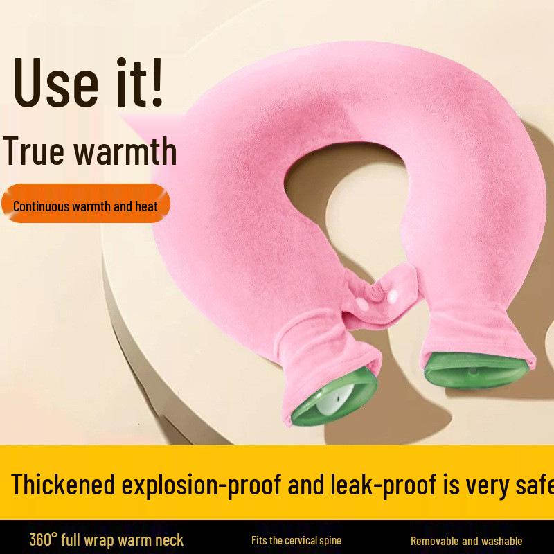 U-Shaped Neck Protection Hot Water Bottle Pillow - Thickened Hot Compress for Cervical Vertebra, Explosion-Proof Design
