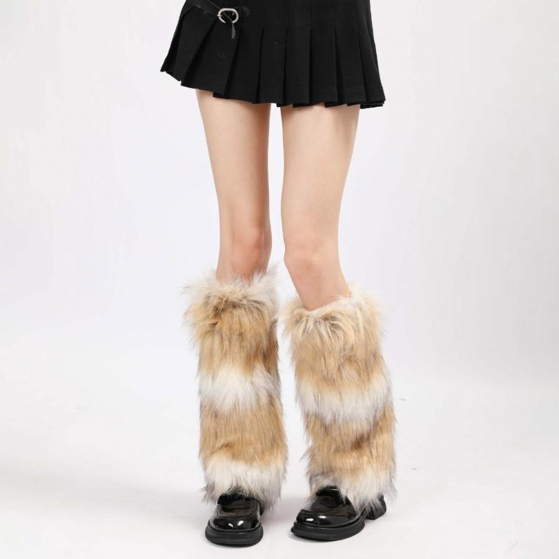 Women's Fashionable Plush Leg Warmers for Adding Warmth Cold Weather Thermal Fuzzy Furry Boot Covers Footless Socks