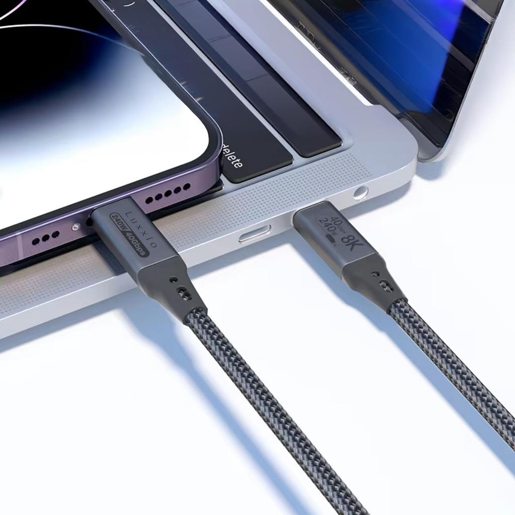 Luxxio USB4 auf 2m Bidirektionales USB Thunderbolt Nylonkabel USB-C USB-C Kabel, 240W/40Gbps Übertragung, 8K60Hz, E-Marker Chip, 3.2/2.0, 4/3 Kompatibel,