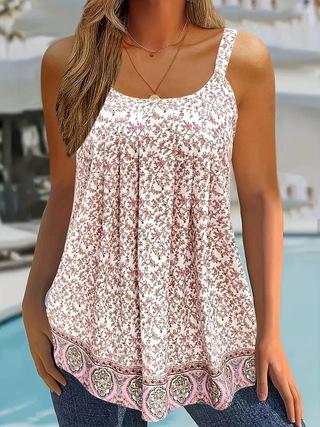 Spring and summer European and American fashion new large round neck discounted sleeveless floral skirt women's clothing