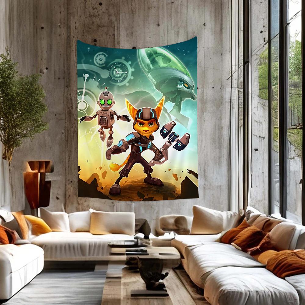 RRatchet And Clank Game Tapestry Anime Tapestry Hippie Flower Wall Carpets Dorm Decor Wall Hanging Home Decor