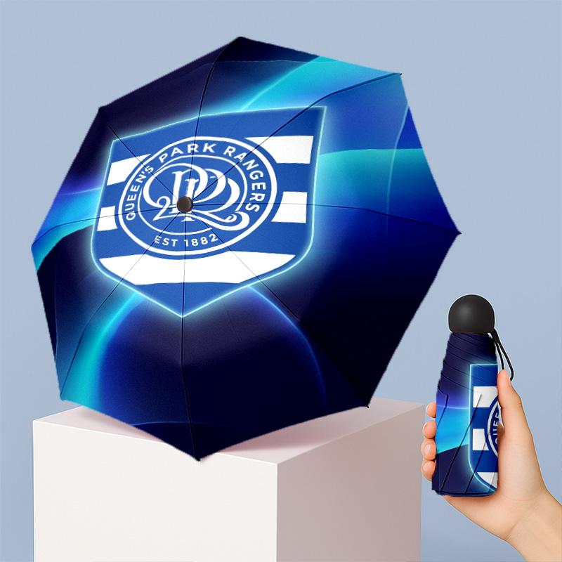 Queens Park Rangers Football Pattern Printed Mini 5 Folds 8 Ribs Compact Umbrella Windproof Waterproof Lightweight Portable Folding