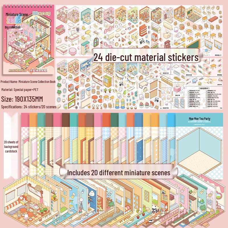 3D Miniaturní chaloupka Kniha samolepek: Kreativní skládané samolepky pro dekompresi a tvoření