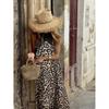 European 2026 summer new fashion temperament neck sling sleeveless leopard print splicing dress