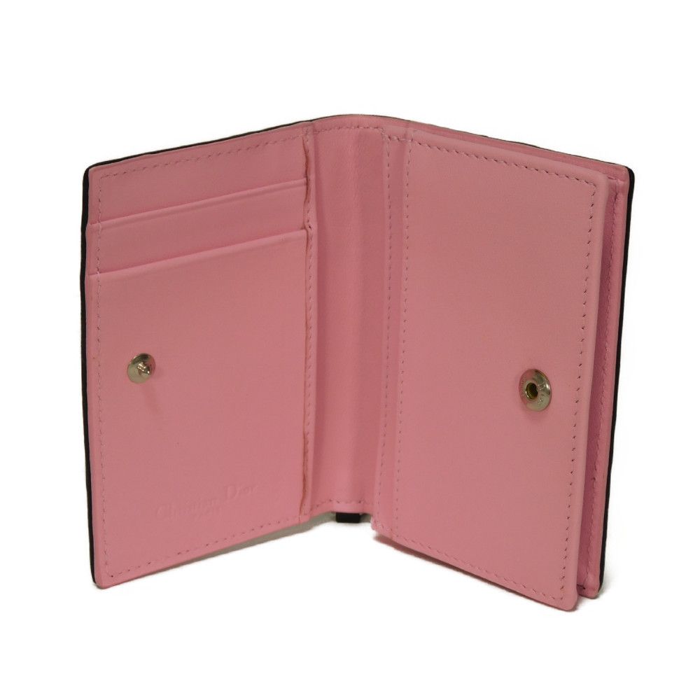 Used Lady Dior Card Holder 10656 S0011PANB 7946 with logo charm, pink two-tone, excellent condition, Cannage Black from