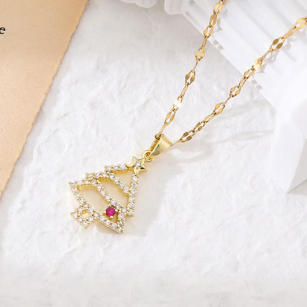 Popular Christmas Series Necklaces: Santa Claus, Peace Tree, Holiday Element Micro-Paved Drip Oil Pendant
