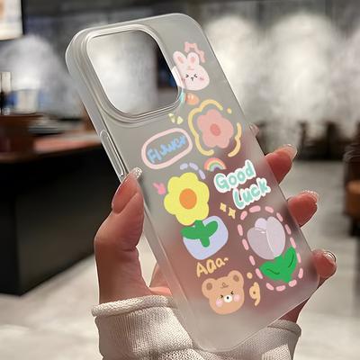 Mobile Phone Cases for iPhone 11 13 15 Pro Max 12 14 Pro Max Case iPhone 16 15 Plus 13 Pro 12 Frosted Texture Painted Cartoon Flowers