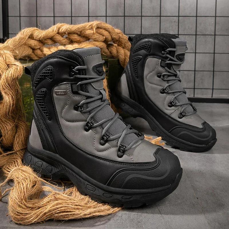 Men's Leather Desert Boots Breathable Non-Slip Waterproof Hunting Hiking Work Boots Men Non-Slip Lightweight Work Safty Shoes