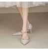 Women's Summer 2025 Studded Peep-Toe Stiletto Heels - Soft Leather, Nude