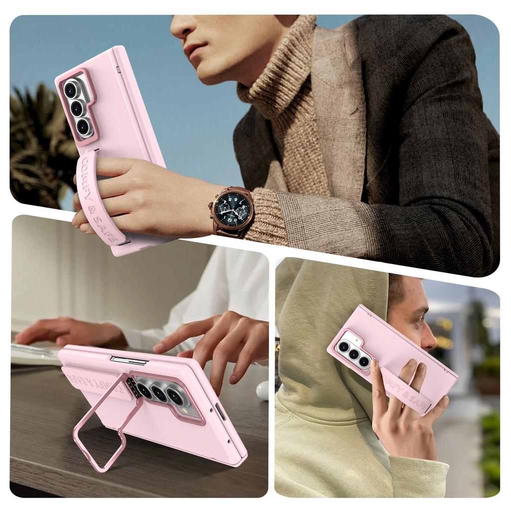 Business Wristband Magnetic Phone Case For Samsung Z Fold 7 6 5 4 3 Screen Protector Rotating Kickstand Hinge Protection Cover