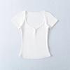 Women's Sweetheart Neck Short Sleeve T Shirt Slim Fit Basic Solid Color Tee