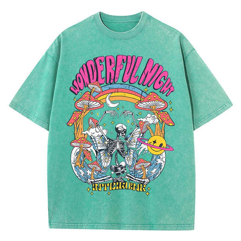 

Женская хлопковая выстиранная футболка Замечательная ночь Скелет Бабочка Волна Принт Топы Мода Оверсайз Уличная Женская Одежда 3XL