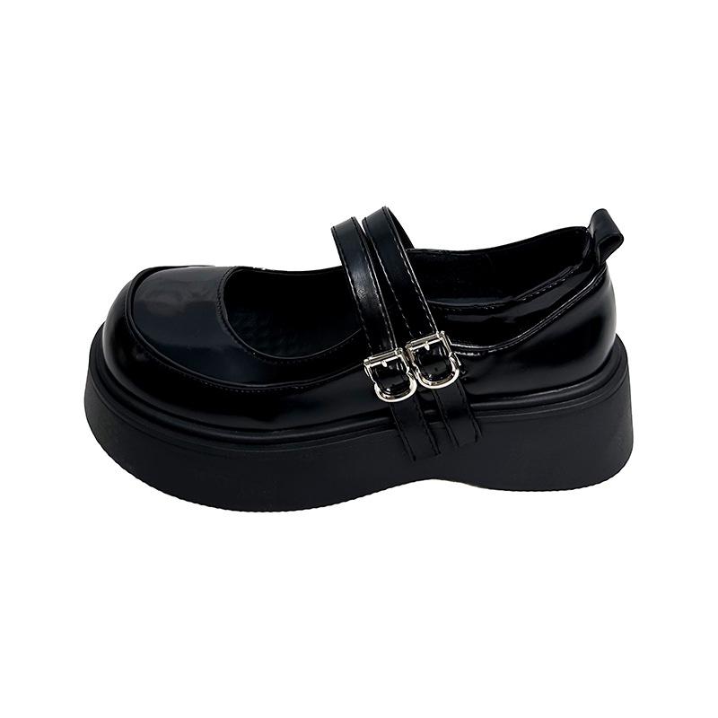 Schwarze College-Stil Muffin-Plateau kleine Lederschuhe Damen 2025 Frühling und Herbst neue höhenerhöhende Mary Jane Schuhe einzelne Schuhe