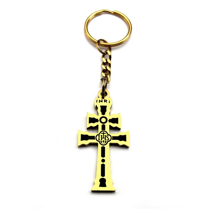 Ciondolo Croce INRI Cristiano Portachiavi IHS Uomo Donna Acciaio Inossidabile Colore Oro Argento Portachiavi Ortodosso Amuleto Gioielli Regalo