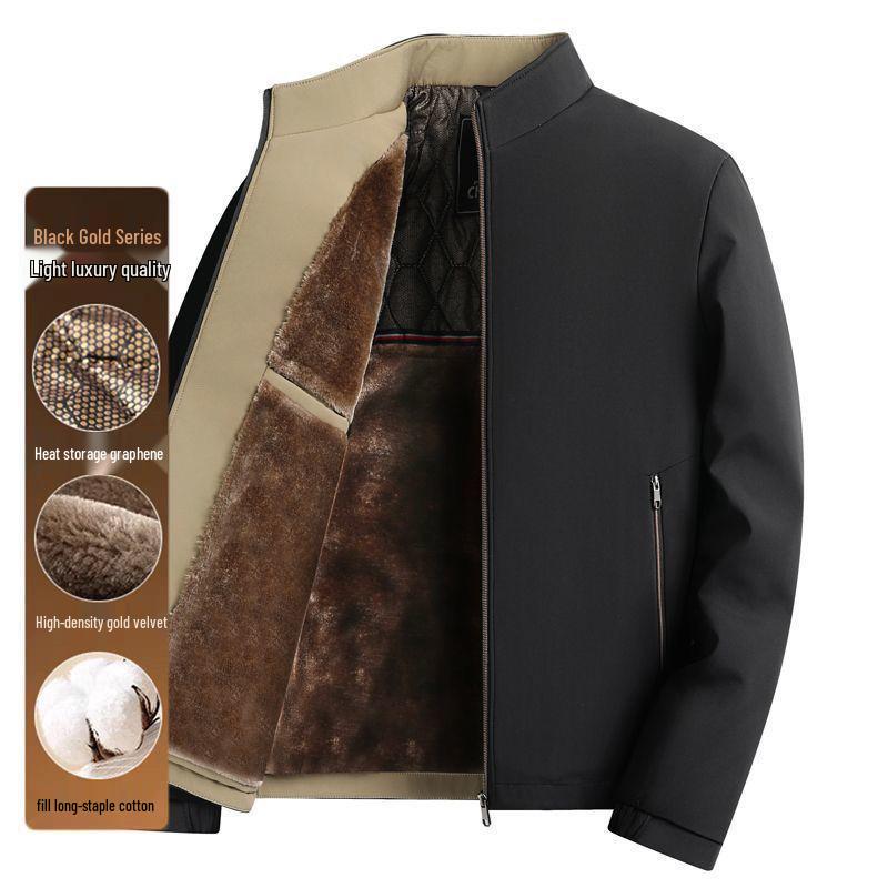 Men's 2026 Autumn/Winter Business Casual Plus Velvet Thickened Stand-Up Collar Jacket for Middle-Aged and Elderly