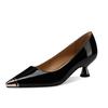French pointed head shallow mouth stiletto shoes women's 2025 new anti-collision metal head fashion soft leather middle heel commuter shoes