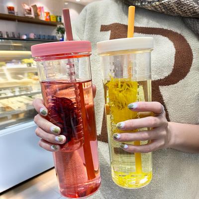 Yousheng 700ml Straw Cup with Foldable Straw Built-in Filter Tea Bin Easy To Clean Versatile Drinking Straw Cup