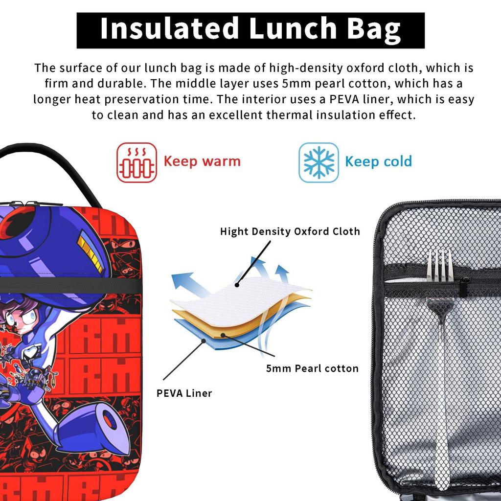 Mega Man Cartoon Lunch Bag For Child Travel Graphic Design Lunch Box Retro Oxford Thermal Tote Handbags