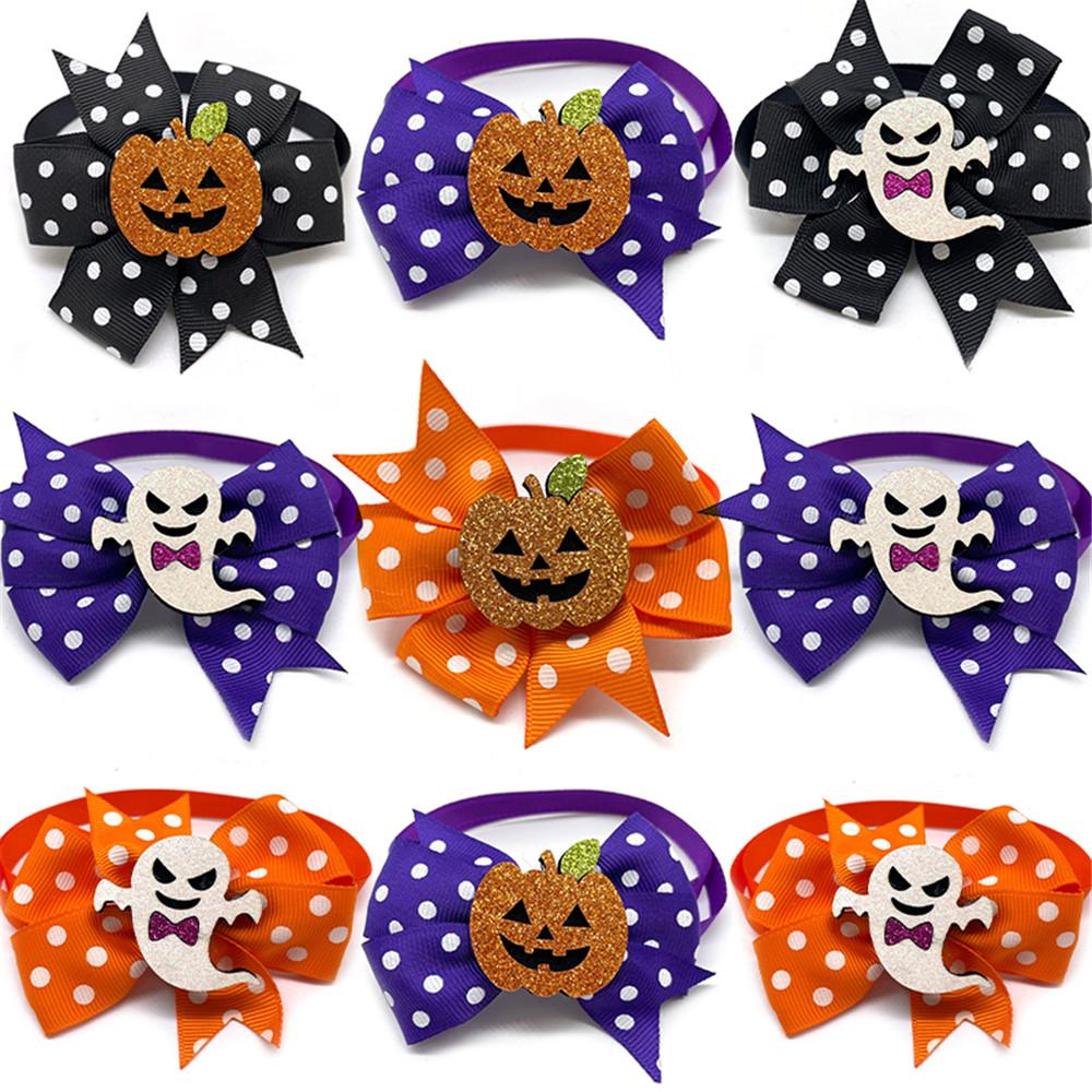 50/100pcs Halloween Pet Dog Accessories Pet Dog Bow Ties with Pumpkin Accessories Pet Dog Collar Holiday Bow Tie Pet Supplies