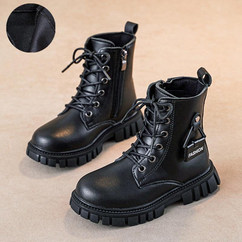

Children Leather Boots Girls Autumn Casual Comfortable Short Boot Kids Versatile Anti-slip Princess Ankle Boots 27 чёрный