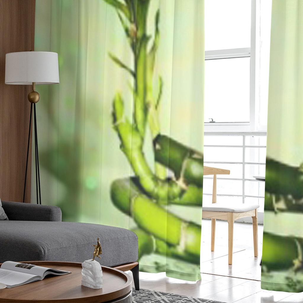 Water Droplets Bamboo Green Sheer Curtains for Living Room Transparent Tulle Window Curtain Bedroom Kitchen Decor Veil Drapes