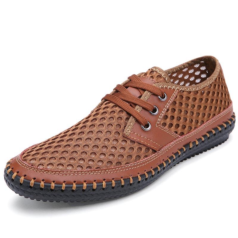 New Summer Breathable Mesh Men Casual Shoes For Comfortable Handmade Men Loafers Lace-Up Loafers Male Shoes Big Size 46 47 48