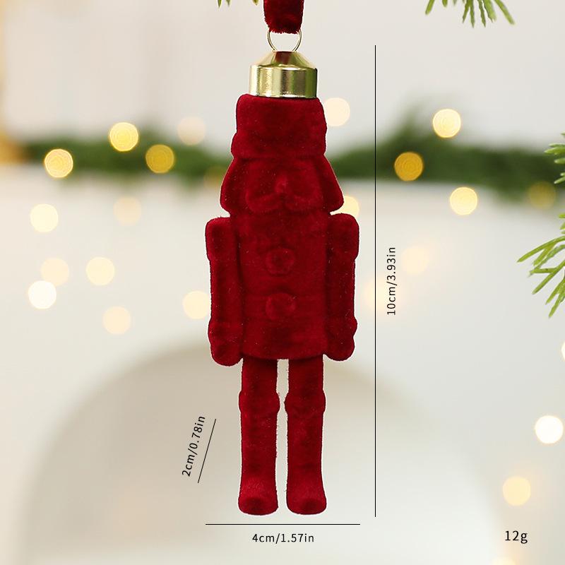 Walnut Soldier Decoration Pendant Flocked Material Christmas Decor Festive Flocking Nutcracker Hanging Ornaments Christmas