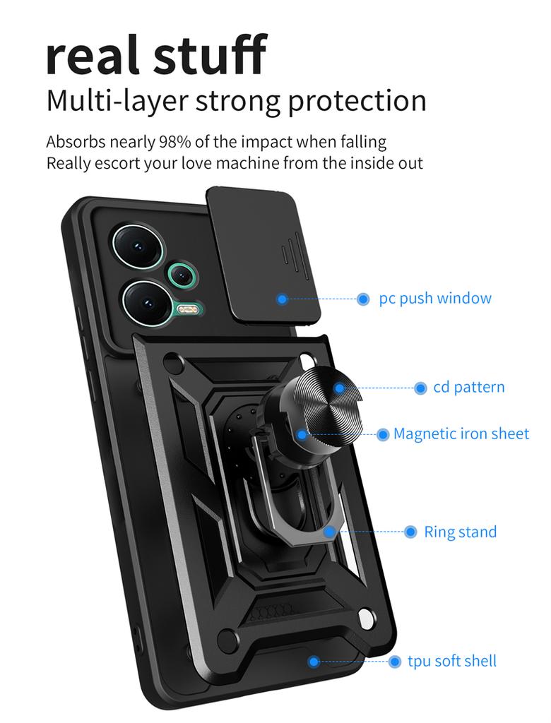 For Xiaomi Redmi Note 12 Pro 5G Case Car Holder Armor Phoen Case For Redmi Note 12 Pro + Plus Slide Camera Protect Back Cover