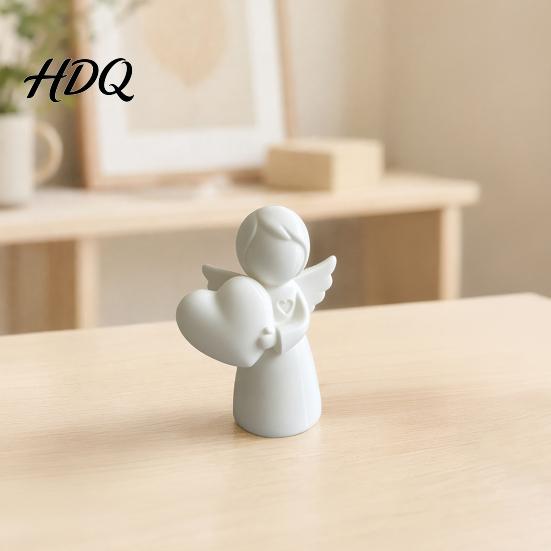 Mini Angel Figurine Love Heart Figurine 3D Printed White Statue Modern Figure