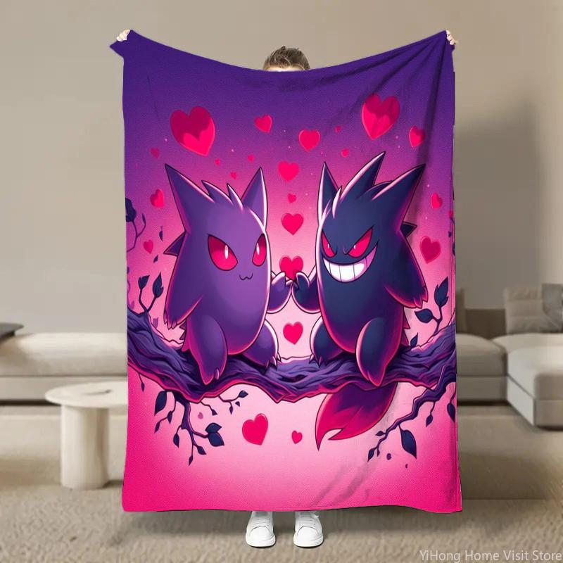 Japanischer Anime Pokemon Gengar Cartoon Plüsch Flanell Decke für Bett Sofa Weiche Flanell Überwurf Flauschige Kinder Schüler Kind Decken