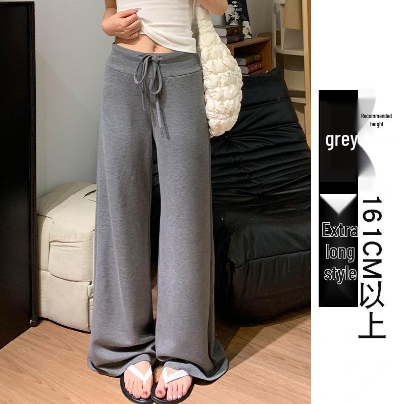 Women's Dark Blue High Waist Wide Leg Sweatpants - Summer 2025 Collection: Slimming, Petite, Straight Leg, Spring/Autumn.