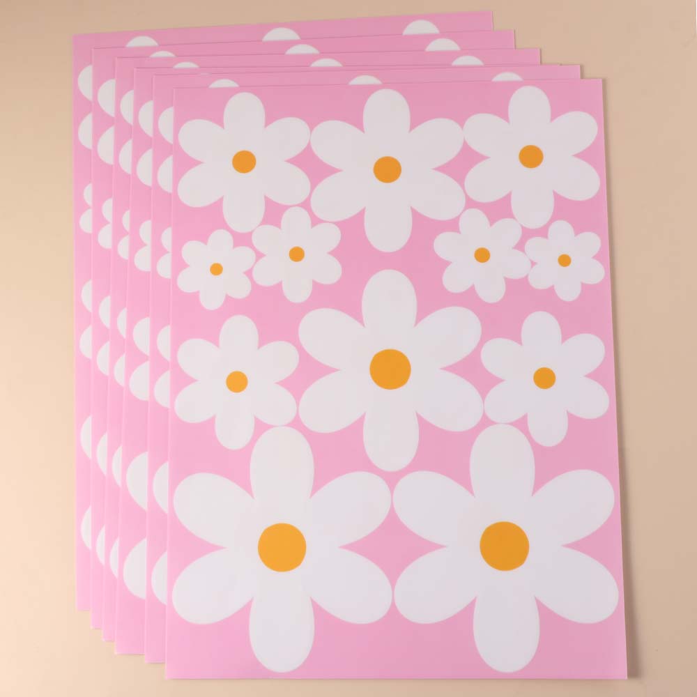 6Sheets/72Pcs/Set PVC Daisy Window Stickers Double Sided Waterproof Flower Wall Stickers Spring Style White Glass Stickers