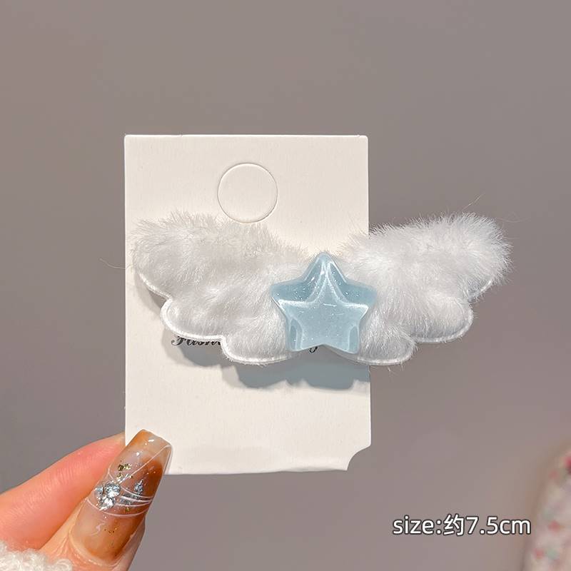 

Новые плюшевые ангельские крылья, заколки для волос со звездой для женщин, милая заколка-автомат, зажим для волос, головной убор для девочки, аксессуары для волос