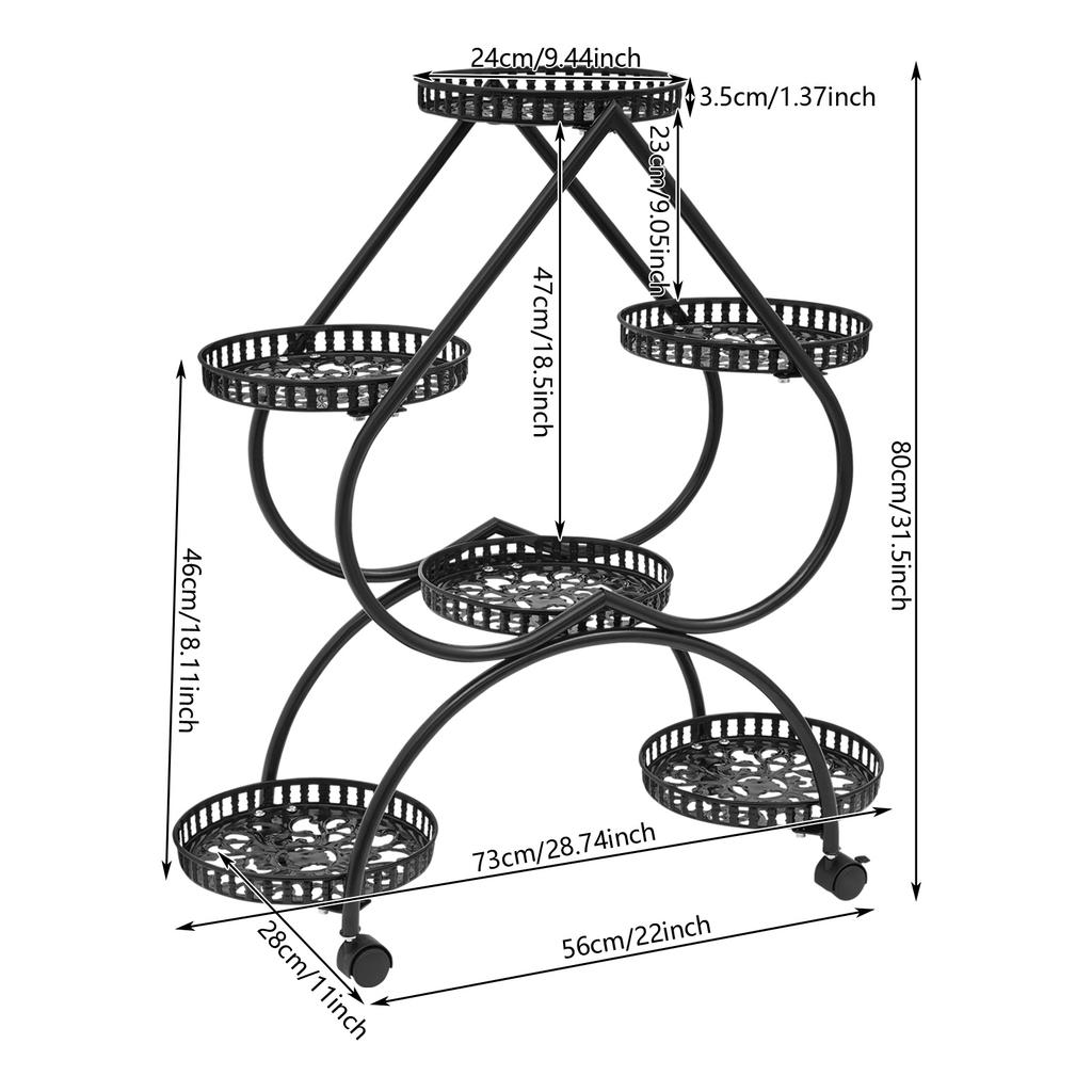 Topfpflanzenständer, Herzförmiger Topfhalter, Pflanzenregal, 73x28x80cm, Vierstöckiges Design, für Wohnungen, Büros, Geschäfte, Gärten