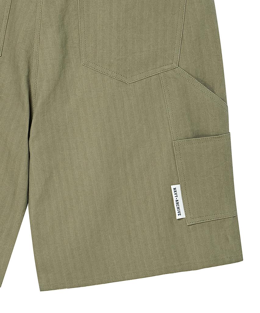 BEYOND CLOSET [Collection Line] Herringbone Texture Cutting Detail Carpenter Pants Khaki
