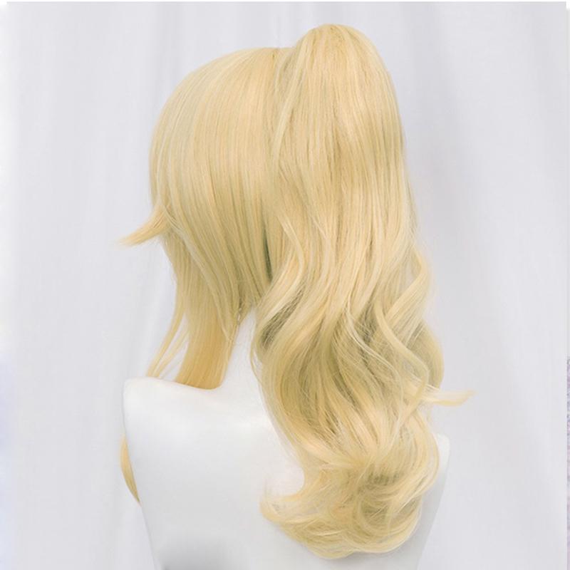 Professional  Jean Cosplay Wig Genshin Impact Blond Curly Ponytail Heat Resistant Synthetic Hair Anime Cosplay Wigs + Wig Cap
