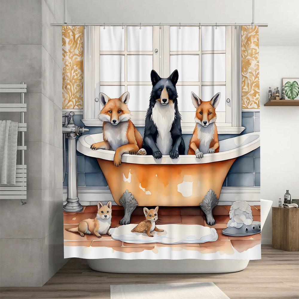 Whimsical Bathroom Decor: Foxes Bathing in Luxury 3D Printed Shower Curtain for Home Decoration White Orange Colorful Animal Pri