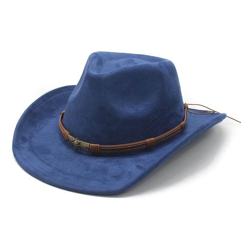 Western Suede Western Cowboy Hat Women Men Outdoor Travel Party Belt Buckle Wide Brim Panama Cap Unisex Fedora Hat