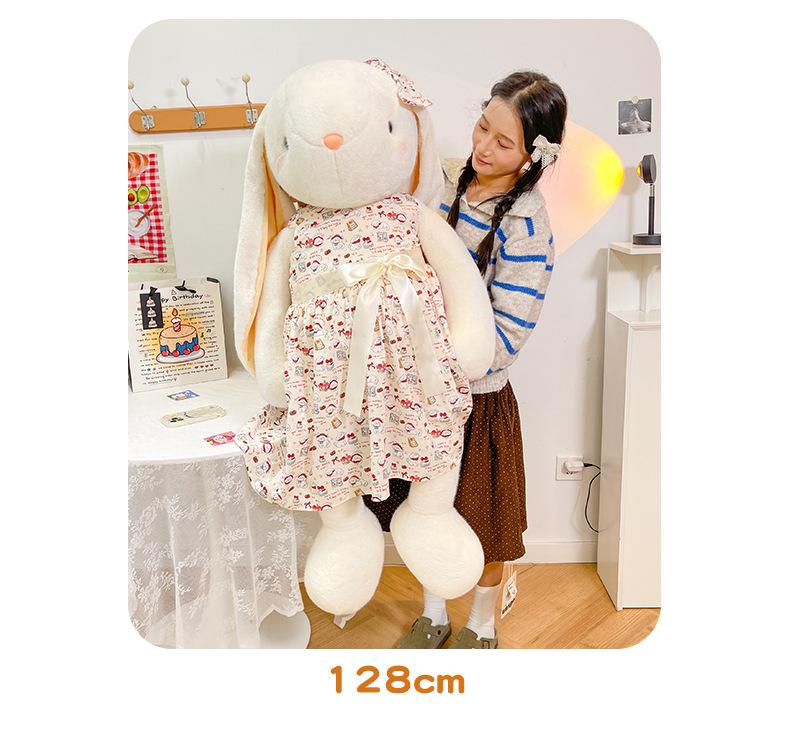 Large Lop-Eared Bunny Plush - Cute Floral Skirt Doll, Soothing Girl's Companion and Pet Healing Toy