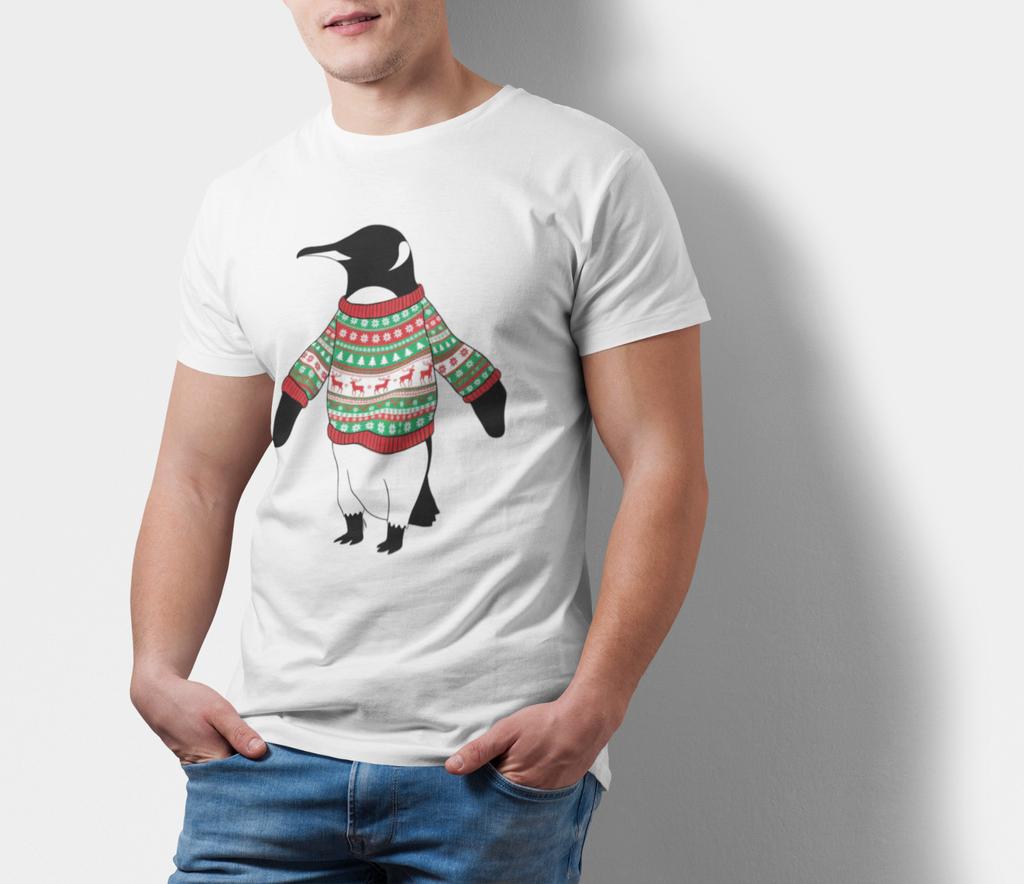 Penguin T Shirt Ugly Sweater Christmas Funny Cute Graphic Tee White