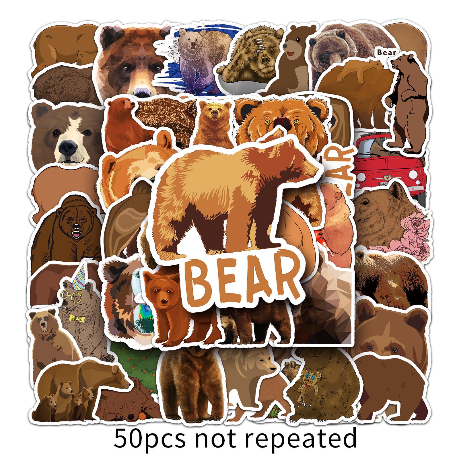 50-Piece Brown Bear Cartoon Animal Sticker Set for DIY Water Bottles, Phone Cases, and Suitcases - Waterproof