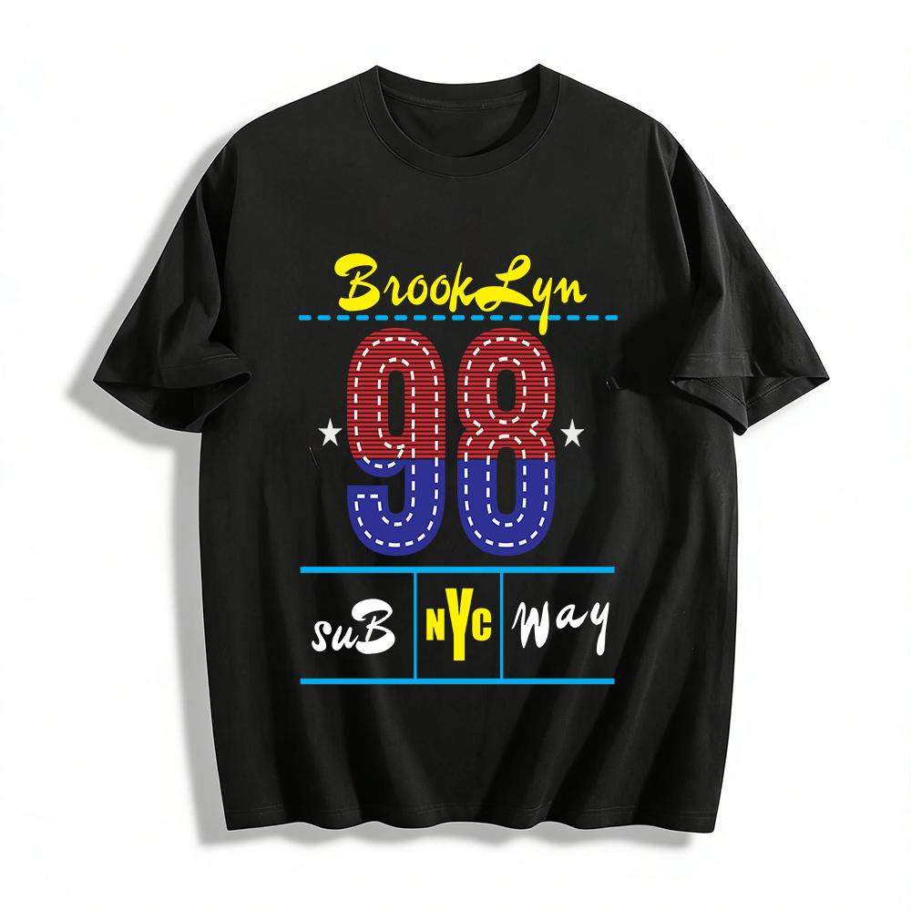 Brooklyn 98 NYC Vintage Style Casual Printed Short Sleeve T-Shirt Pure cotton T-shirt XXS